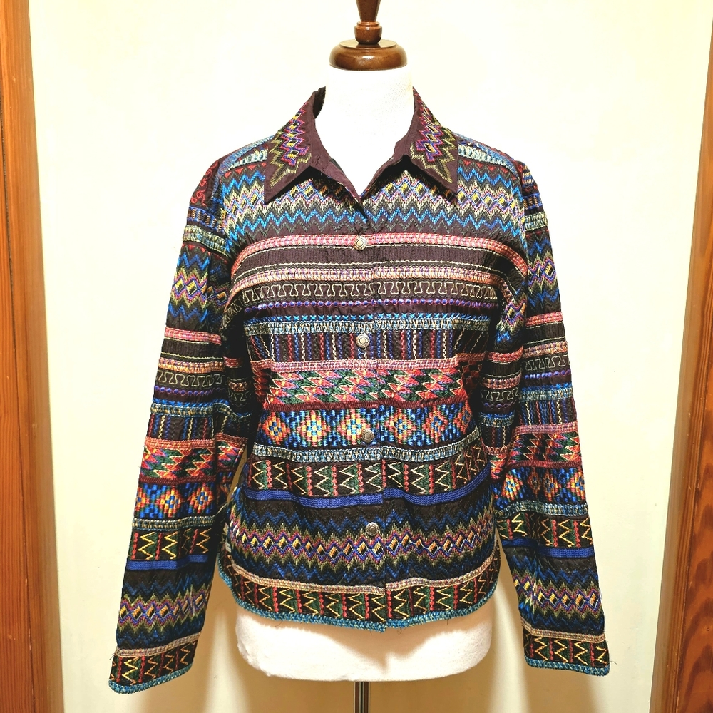 Vintage Chico's Embroidered Southwestern Aztec Jacket Shacket